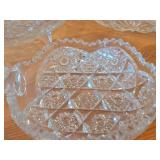 Vintage Late 1800's - Early 1900's American Brilliant Period Hand-Blown / Hand-Cut Crystal Glass Oval Relish Tray, Footed Bowl, Nappy Dish