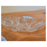 Vintage Late 1800's - Early 1900's American Brilliant Period Hand-Blown / Hand-Cut Crystal Glass Oval Relish Tray, Footed Bowl, Nappy Dish