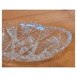 Vintage Late 1800's - Early 1900's American Brilliant Period Hand-Blown / Hand-Cut Crystal Glass Oval Relish Tray, Footed Bowl, Nappy Dish