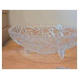 Vintage Late 1800's - Early 1900's American Brilliant Period Hand-Blown / Hand-Cut Crystal Glass Oval Relish Tray, Footed Bowl, Nappy Dish