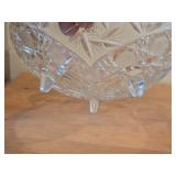 Vintage Late 1800's - Early 1900's American Brilliant Period Hand-Blown / Hand-Cut Crystal Glass Oval Relish Tray, Footed Bowl, Nappy Dish