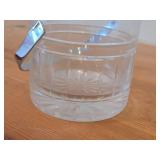 Vintage Etched Crystal Ice Bucket with Chrome Metal Swing Handle