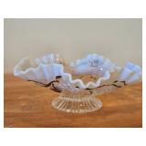 Vintage Clear Glass Candy Dish by Jefferson Glass Co / Opalescent Grape Vine with Gold Painted Etching pattern