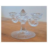 Vintage Crystal Glass Candleholder | Double Stick | Flat Foot Taper by Fostoric Glass / Midnight Rose with Etching on base pattern