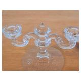 Vintage Crystal Glass Candleholder | Double Stick | Flat Foot Taper by Fostoric Glass / Midnight Rose with Etching on base pattern