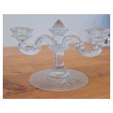 Vintage Crystal Glass Candleholder | Double Stick | Flat Foot Taper by Fostoric Glass / Midnight Rose with Etching on base pattern