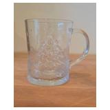 Vintage Areoroc Clear Glass Holiday Mug / 3D Embossed Christmas Tree and Holly pattern