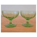 Lot of (2) Vintage Depression Glass Footed Sherbert Dishes (green)