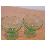 Lot of (2) Vintage Depression Glass Footed Sherbert Dishes (green)