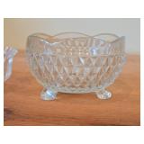 Vintage Footed Oval Etched Cut Glass Crystal Candy Dish, Indiana Glass Diamond 3-Toed Crystal Bowl, Pressed Glass Fruit/Dessert Bowl