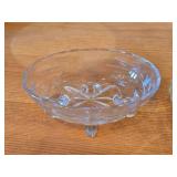 Vintage Footed Oval Etched Cut Glass Crystal Candy Dish, Indiana Glass Diamond 3-Toed Crystal Bowl, Pressed Glass Fruit/Dessert Bowl