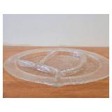 Vintage 13' Crystal Glass Round Divided Serving Platter by Severin Brovby for Hadeland Glasswerk (Norway) / Furu pattern