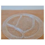 Vintage 13' Crystal Glass Round Divided Serving Platter by Severin Brovby for Hadeland Glasswerk (Norway) / Furu pattern