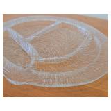 Vintage 13' Crystal Glass Round Divided Serving Platter by Severin Brovby for Hadeland Glasswerk (Norway) / Furu pattern