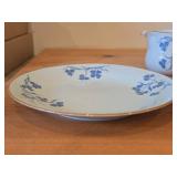 Lot of (3) Porcelain Dinnerwares by Porsgrund (Norway) / Blue Floral Design with Brown Trim / - 8' Plate, 6-3/4' Salad Plate, Creamer 3' x 3-1/4'