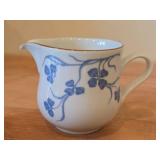 Lot of (3) Porcelain Dinnerwares by Porsgrund (Norway) / Blue Floral Design with Brown Trim / - 8' Plate, 6-3/4' Salad Plate, Creamer 3' x 3-1/4'