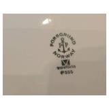 Lot of (3) Porcelain Dinnerwares by Porsgrund (Norway) / Blue Floral Design with Brown Trim / - 8' Plate, 6-3/4' Salad Plate, Creamer 3' x 3-1/4'