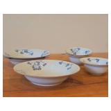 Lot of (6) Porcelain Dinnerwares by Porsgrund (Norway) / Blue Floral Design with Brown Trim / - 7-1/2' Soup Bowls (x3) and 4-3/4' Fruit / Nut Bowls (x3)