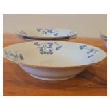 Lot of (6) Porcelain Dinnerwares by Porsgrund (Norway) / Blue Floral Design with Brown Trim / - 7-1/2' Soup Bowls (x3) and 4-3/4' Fruit / Nut Bowls (x3)