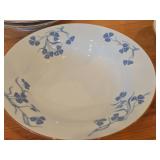 Lot of (6) Porcelain Dinnerwares by Porsgrund (Norway) / Blue Floral Design with Brown Trim / - 7-1/2' Soup Bowls (x3) and 4-3/4' Fruit / Nut Bowls (x3)