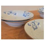 Lot of (6) Porcelain Dinnerwares by Porsgrund (Norway) / Blue Floral Design with Brown Trim / - 7-1/2' Soup Bowls (x3) and 4-3/4' Fruit / Nut Bowls (x3)