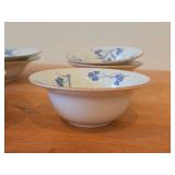 Lot of (6) Porcelain Dinnerwares by Porsgrund (Norway) / Blue Floral Design with Brown Trim / - 7-1/2' Soup Bowls (x3) and 4-3/4' Fruit / Nut Bowls (x3)