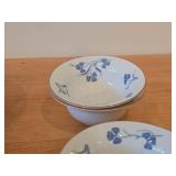 Lot of (6) Porcelain Dinnerwares by Porsgrund (Norway) / Blue Floral Design with Brown Trim / - 7-1/2' Soup Bowls (x3) and 4-3/4' Fruit / Nut Bowls (x3)