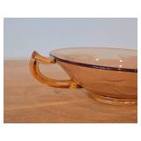 Vintage Depression Glass Two Handled Bowl / Etched Floral Pattern / (pink)