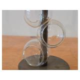Vintage Blown Glass Drinking Glass Set of 5 (1970's) (Italy) / Mid-Century Italian style / with Walnut Wood Glass Holder
