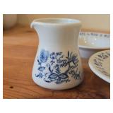 Vintage Porcelain Bowls (x2) and Creamer Jug by Porsgrund (Norway) / Blue Floral pattern