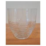 Vintage Swedish Etched Clear Art Glass Signed Bowl by Lars Sestervik for Steninge Slott / Frosted Sailboat Motif and Textured Waves pattern