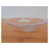 Clear Hand-Blown Art Glass Bowl with 1/2' Thick Rim and (3) Shaved Sides by Murano (possibly)