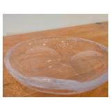 Clear Hand-Blown Art Glass Bowl with 1/2' Thick Rim and (3) Shaved Sides by Murano (possibly)