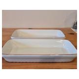 Lot of (2) Vintage Oven-Proof Porcelain Dishes by Porsgrund (Norway) / Red Striped Design + Ribbed Underside / (rectangle)