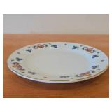 9 3/4' Porcelain Dinner Plate by Porsgrund (Norway) / Farmer's Rose Pattern with 24K Gold Rim Scalloped Edge