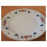 9 3/4' Porcelain Dinner Plate by Porsgrund (Norway) / Farmer's Rose Pattern with 24K Gold Rim Scalloped Edge