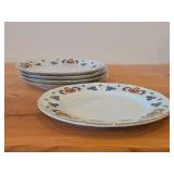 Lot of (5) 8 1/4' Porcelain Breakfast Plates by Porsgrund (Norway) / Farmer's Rose Pattern with 24K Gold Rim Scalloped Edge