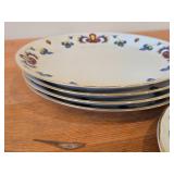 Lot of (5) 8 1/4' Porcelain Breakfast Plates by Porsgrund (Norway) / Farmer's Rose Pattern with 24K Gold Rim Scalloped Edge