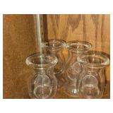 Lot of (4) 3 1/4' Hand-Blown Clear Glass Carafe (signed on bottom) / Unique Donut Hole design