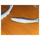 Lot of (2) Vintage Fish theme Ceramic Chop Stick Holders (Japan) (blue and white)