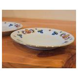 Lot of (2) 6 3/4' Porcelain Salad Plates by Porsgrund (Norway) / Farmer's Rose Pattern with 24K Gold Rim Scalloped Edge