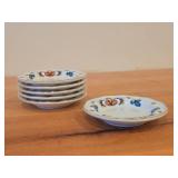 Lot of (6) 5' Porcelain Butter Plates / Coaster by Porsgrund (Norway) / Farmer's Rose Pattern with 24K Gold Rim Scalloped Edge