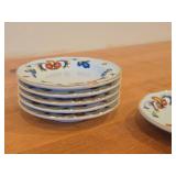 Lot of (6) 5' Porcelain Butter Plates / Coaster by Porsgrund (Norway) / Farmer's Rose Pattern with 24K Gold Rim Scalloped Edge