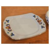 Porcelain Salt Shaker, Butter Tray, Small Bowl by Porsgrund (Norway) / Farmer's Rose Pattern with 24K Gold Rim