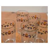 Lot of (5) Clear Glass Drinking Glasses by Porsgrund (Norway) / Farmer's Rose Pattern with 24K Gold Rim