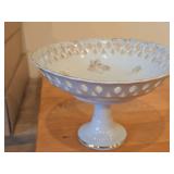 Vintage Pedestal Compote Bowl by Lefton (Japan) - Reticulated Border + Gold Painted Accents Finish Porcelain