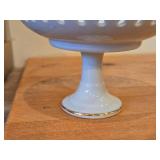 Vintage Pedestal Compote Bowl by Lefton (Japan) - Reticulated Border + Gold Painted Accents Finish Porcelain