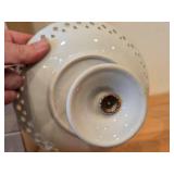 Vintage Pedestal Compote Bowl by Lefton (Japan) - Reticulated Border + Gold Painted Accents Finish Porcelain