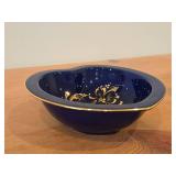 Vintage Trinket Dish by Porsgrund (Norway) / Gold Painted Floral design / (cobalt blue) (heart shape)