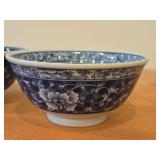 Lot of (2) Vintage Porcelain Japanese Asian Serving Bowls / Ko-Imari or Anita style / Floral pattern / (hand-painted blue and white)